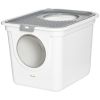 Covered Cat Litter Box, Easy Cleaning Kitty Litter Box with Front Entrance, Top Exit, Scoop, for Odor Control, White