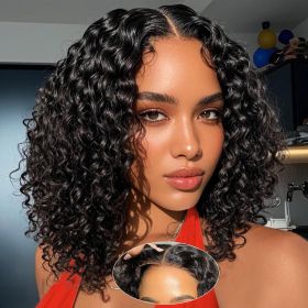 Short Bob Curly Human Hair Wigs With Bangs 100% Brazilian Real Human Hair Wig For Black Women 12 Inch Bob Wigs Glueless kinky Curly Machine Made None