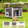 Outdoor Cat House Weatherproof, Feral Cat Shelter for Multiple Cats, Outdoor Wooden Cat Rabbit House with a Window, Open Roof and PVC Door Flaps