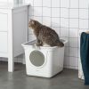 Covered Cat Litter Box, Easy Cleaning Kitty Litter Box with Front Entrance, Top Exit, Scoop, for Odor Control, White