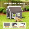 Outdoor Cat House Weatherproof, Feral Cat Shelter for Multiple Cats, Outdoor Wooden Cat House with Large Side Door, PVC Door Flaps, Open Roof